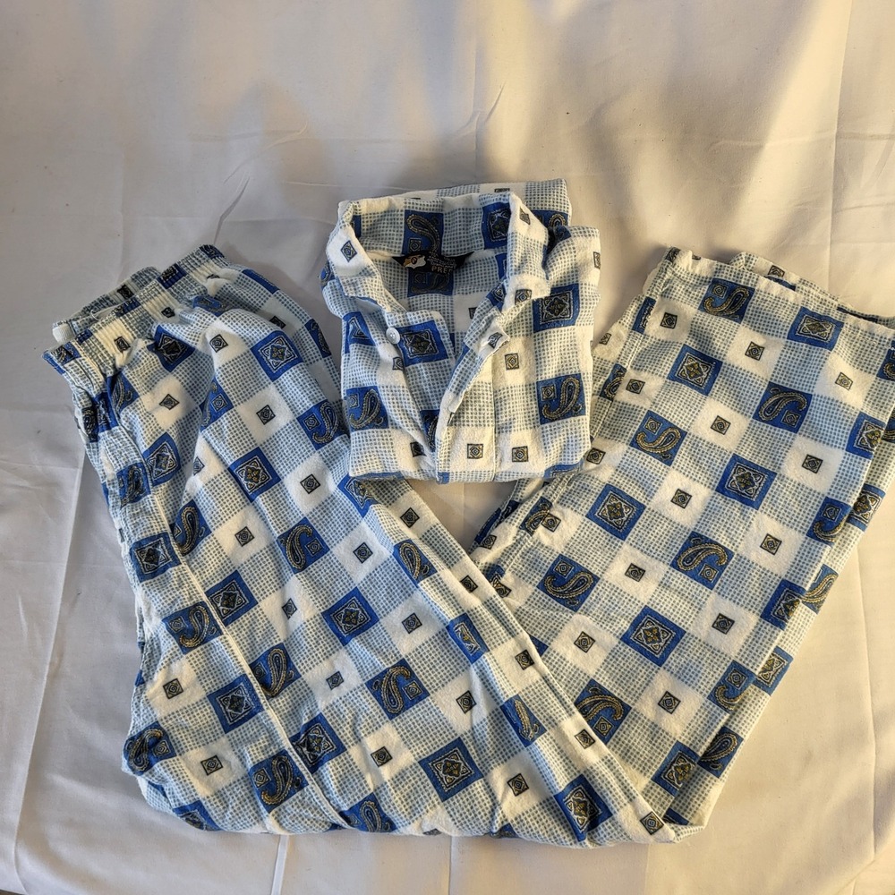 Towncraft Men's S Pajamas Penney's Sanforized Cotton Flannel Blue Plaid Paisley